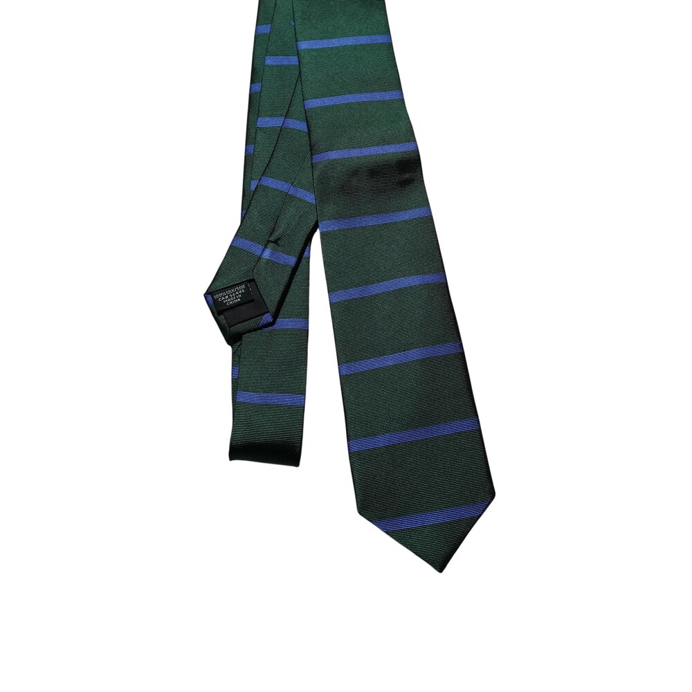 J.Crew Tie Mens One Size Green Striped 100% Silk Woven Classic Necktie